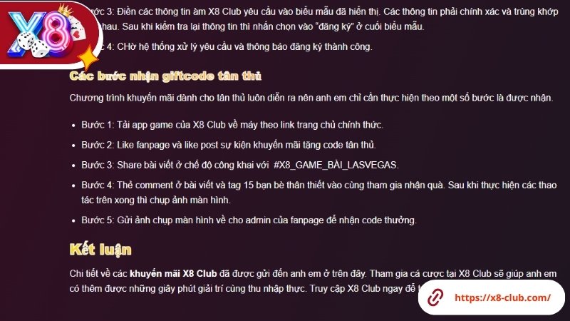 Cách nạp Giftcode khuyến mãi X8 Club cho tân thủ Cách nạp Giftcode khuyến mãi X8 Club cho tân thủ