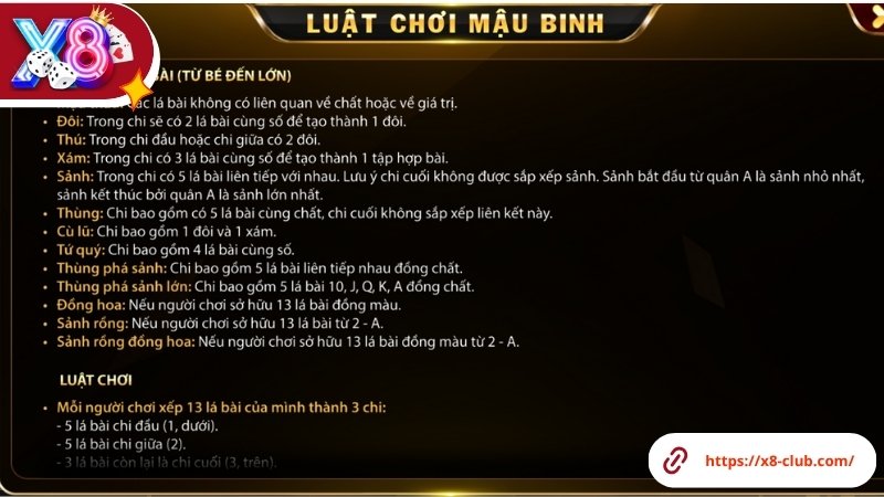 Hướng dẫn toàn tập luật chơi mậu binh X8 Club online Hướng dẫn toàn tập luật chơi mậu binh X8 Club online