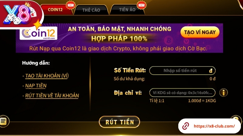 Rút tiền X8 Club qua Coin12 Rút tiền X8 Club qua Coin12