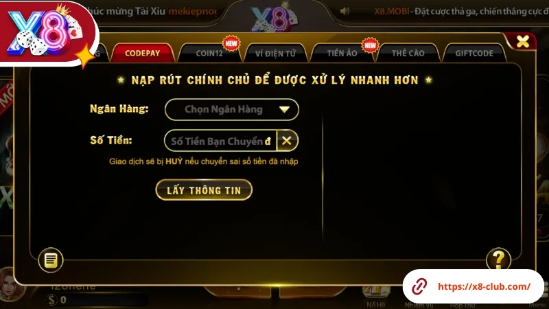 Các thao tác thực hiện rút tiền X8 Club Các thao tác thực hiện rút tiền X8 Club